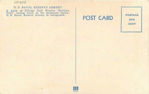 Chicago Illinois US Naval Reserve Armory Sailboats 1940s Postcard 21-3062