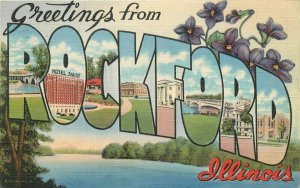 Rockford Illinois Large Letters multi View Teich 1948 Postcard 21-11670