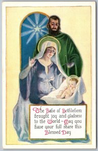 CHRISTMAS Babe Of Bethlehem Mary Joseph Baby Jesus c1915 Embossed Postcard