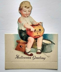 Halloween Placecard Ellen Clapsaddle Diecut Child & JOL Original Unused Antique