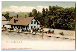 c1905 Depot Station Railroad Train Hose Wagon Bradford New Hampshire NH Postcard