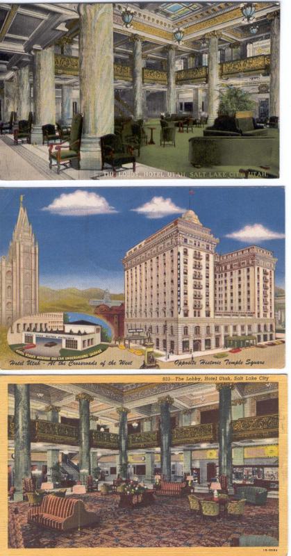 UT   SALT LAKE CITY   HOTEL  3 postcard incl 2 interior