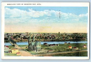 1924 Bird's Eye View of Medicine Hat Alberta Canada Posted Vintage Postcard