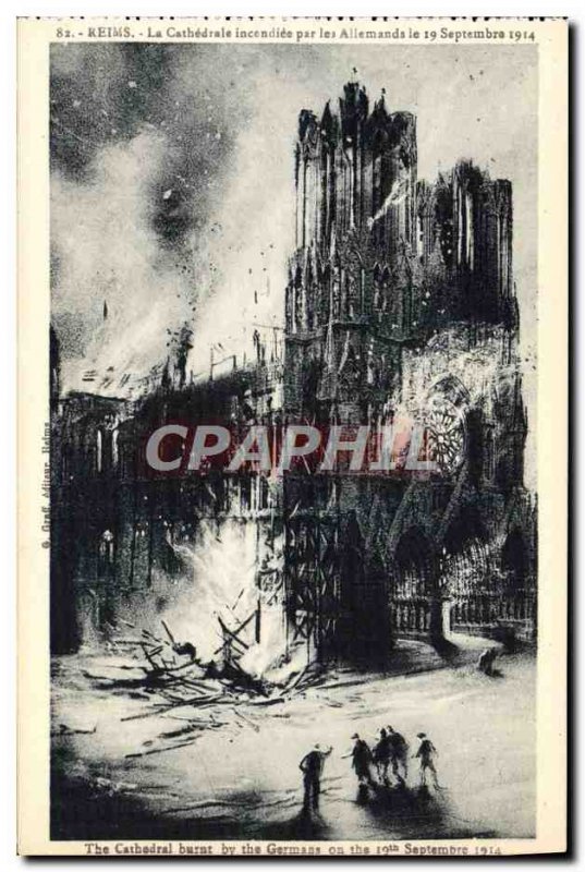 Old Postcard Reims Cathedral Damaged by German Militaria