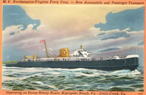 Northampton Car Ferry Ship Virginia VA Postcard