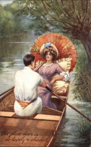 Tuck The Gentle Art of Boating Romance Beautiful Woman Parasol c1910 Postcard