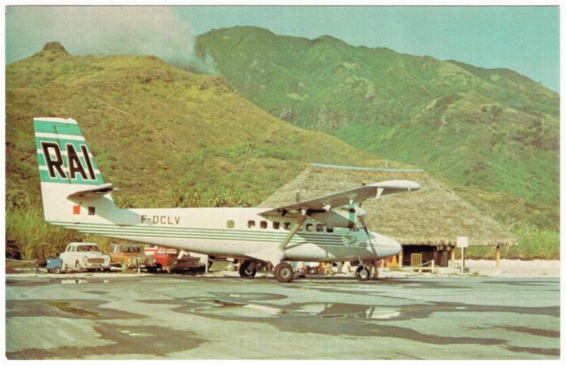 Moorea Airport with RAI Airplane in 1969 Postcard French Polynesia