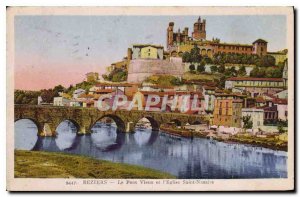 Old Postcard Beziers Old Bridge and the Church of St. Nazaire