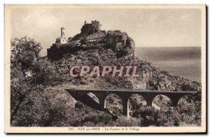 Old Postcard Eze Sur Mer Viaduct and the Village