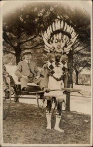 Durban South Africa Indigenous Man White Man Rickshaw Real Photo c1920 Postcard