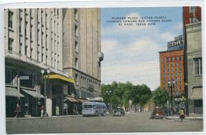 Pioneer Plaza Street Scene Bus El Paso Texas linen postcard