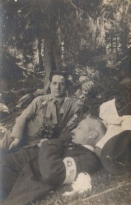 Man Dressed as Boy Scout Old Binoculars Camping Antique Odd Postcard