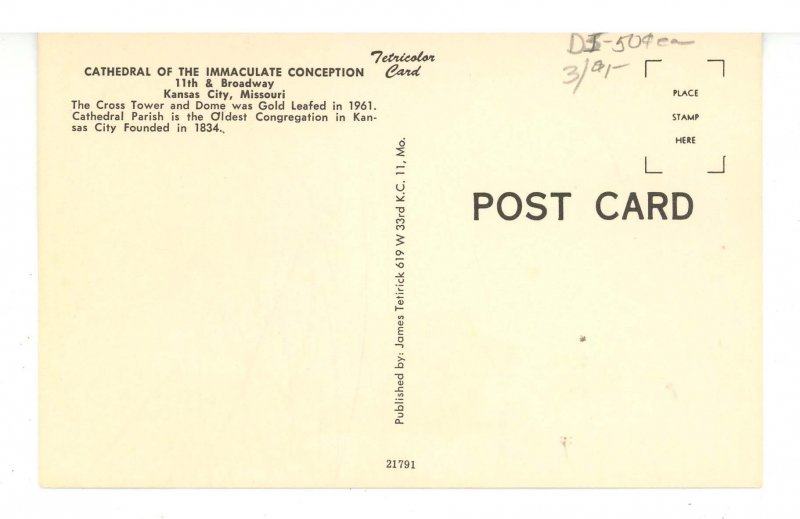 MO - Kansas City. Cathedral of the Immaculate Conception ca 1956