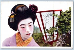 Japan Postcard Geisha Kimono Japanese Pretty Girl With Flower c1910's Antique