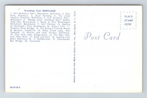 Greeting Maryland State Map Multi View Scenic Landmarks Chrome Postcard 