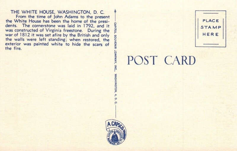 Vintage Postcard White House Lawn Washington D.C.