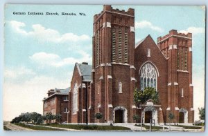 1923 German Lutheran Church Building Tower Facade Kenosha Wisconsin WI Postcard