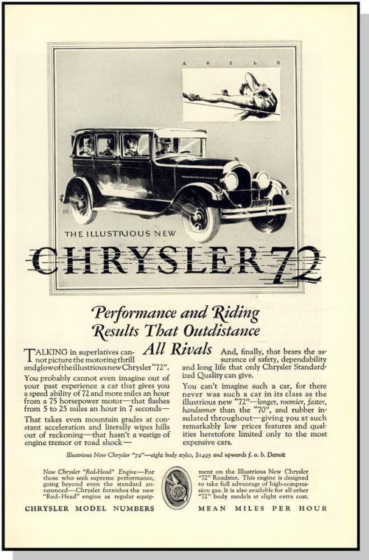 Awesome 1927 Chrysler 72 Car/Auto/Automobile Ad, Beautiful!