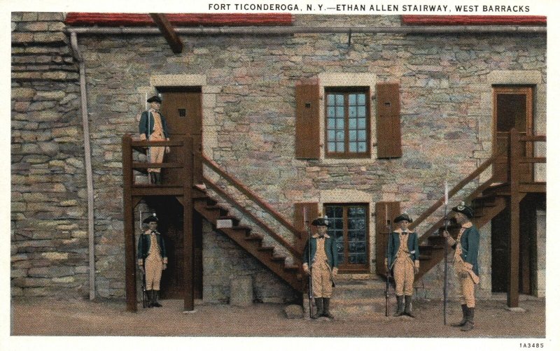 Vintage Postcard Ethan Allen Stairway West Barracks Fort Ticonderoga New York