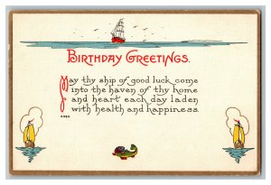 Postcard Birthday Greetings May Thy Ship Of Good Luck Vintage Standard View Card