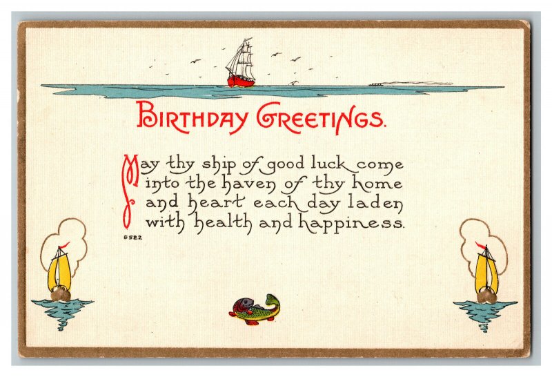 Postcard Birthday Greetings May Thy Ship Of Good Luck Vintage Standard View Card