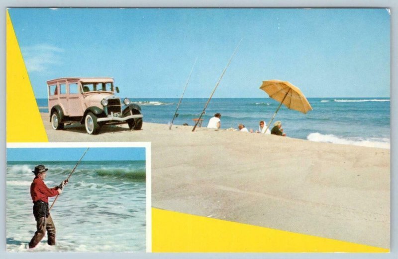 1960's PINK BEACH DUNE BUGGY NAUSET BEACH CAPE COD NATIONAL SEASHORE MA FISHING 