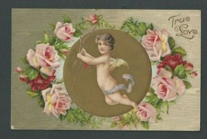 1910 Post Card Valentine True Love W/Cupid Multicolored Embossed