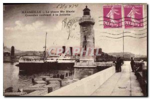 Old Postcard Marseille Le Phare Ste Marie Courier returning to the Joliette