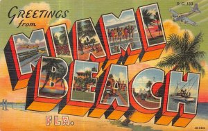 GREETINGS FROM MIAMI BEACH FLORIDA LARGE LETTER POSTCARD 1950 
