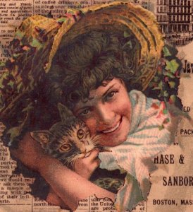 1880s Chase & Sanborn Plantation Java Coffee Girl & Cat F116