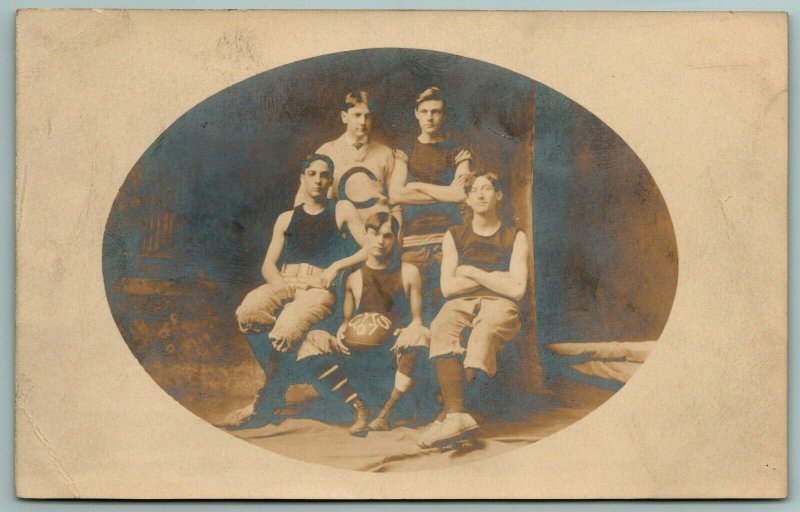 RPPC~CKS Basketball Team in Oval~1907 Real Photo Postcard