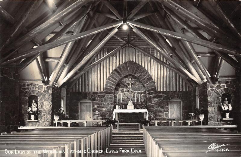 Estes Park Colorado~Our Lady of Mountains Catholic Church Sanctuary~1950s RPPC