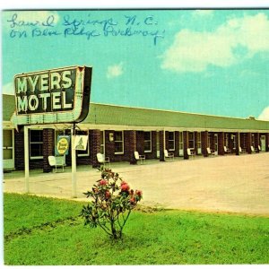 c1960s Laurel Springs, North Carolina Myers Motel Advertising Postcard Dexter A9