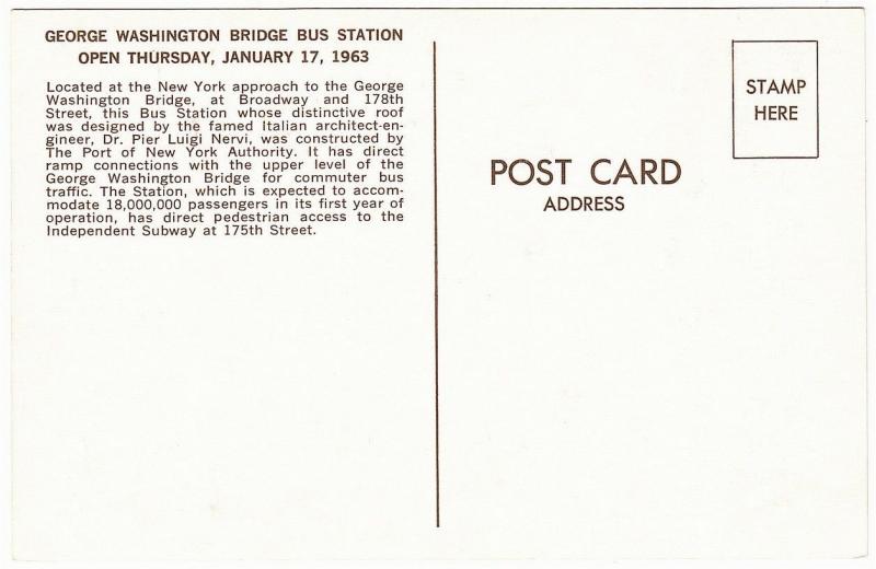 George Washington Bridge Bus Station Opening 1963 NYC Postcard