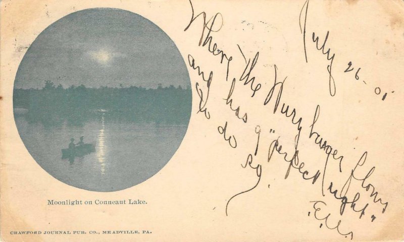 Moonlight on Conneaut Lake, Pennsylvania 1905 Antique Vintage Postcard