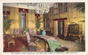 The Lounge, Hotel Piccadilly, 227 W. 45th St., Manhattan, N.Y.C., Early Postcard