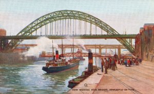 Vintage Postcard View Showing Four Bridges Newcastle on Type Valentines Art