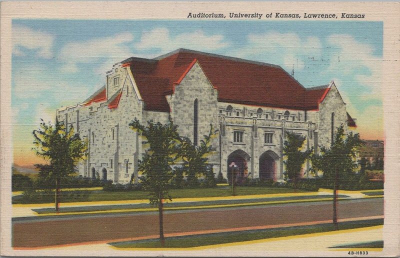 Postcard Auditorium University Kansas Lawrence Kansas KS