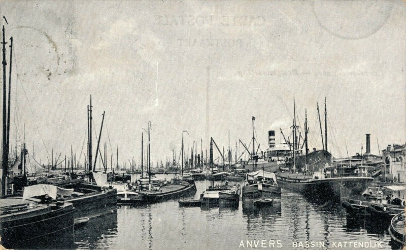 Belgium Antwerp Anvers Bassin Kattendijk Vintage Postcard 07.14