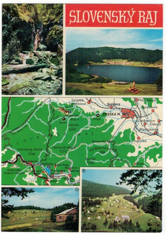 Postcard Slovakia 1973 Slovak Paradise Map Mountains Lake