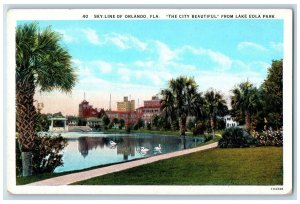 c1920 Skyline Of Orlando City Beautiful Lake Swan Buildings Orlando FL Postcard 
