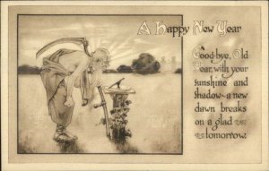 New Year - Father Time w/ Scythe Sun Dial c1910 Gibson POstcard