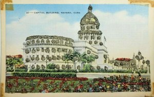 Vintage Postcard 1900's Capital Building Havana Cuba Glitter