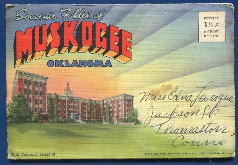 Muskogee Oklahoma ok Honor Hgts Skyline Spartan School Aero postcard folder