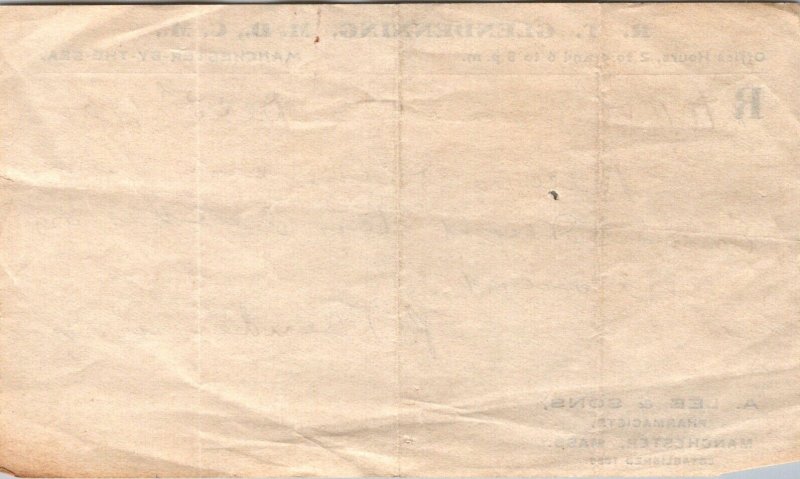 Dr RT Glendenning Manchester-by-the-Sea MA receipt on Rx pad Edward Height 1900