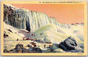 1940's The American Falls In Winter Niagara Falls New York NY Posted Postcard