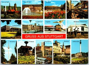 VINTAGE CONTINENTAL SIZED POSTCARD (13) MINIVIEWS OF STUTTGART WEST GERMANY 1982