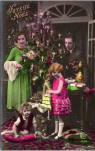 Postcard Christmas France Joyeux Noel  Family Opening Presents Tinted CEKO 1933