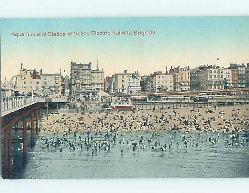 Old Postcard VOLK ELECTRIC RAILWAY TRAIN STATION Brighton England UK F5320