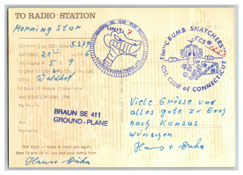 QSL Radio Card From Werthmannweg Mannheim Germany